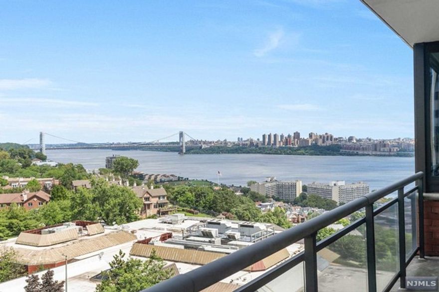Welcome to The Carlyle Towers. This spacious and bright apartment offers a magnificent view of the Hudson River and George Washington Bridge. Apartment is move-in ready, has a large living room, spacious bedrooms and large windows. Primary bedroom has 2 walk-in closets. Unit has stainless-steel appliances, washer and dryer in the unit, a wall of windows, 9 foot ceilings, and a large balcony to enjoy the beautiful view. This luxury building offers beautiful outdoor landscaping as well as plenty of amenities including a newer gym, pool, kids play room and playground, a promenade area with cozy gazebo, 24/7 security and valet parking including parking for guests, party room, library, dry cleaning on site, storage and bicycle room. The location is ideal for NYC & local commute, just a few steps to the bus stop and shuttle to the midtown and downtown ferry, short drive to GWB, Lincoln Tunnel, Weehawken Ferry, Light Rail and easy access to major highways. Close to Shops&Restaurants.
