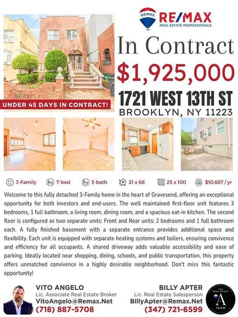 Multifamily For Sale - 1721 13th Street<br/> Brooklyn, NY 11223