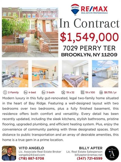 Multifamily For Sale - 7029 Perry Terrace<br/> Brooklyn, NY 11209