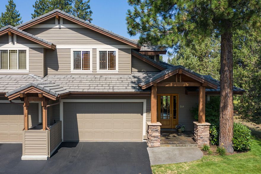 On the 18th fairway in Broken Top! Perfect as a primary residence, second home or investment property! This lovely town home is warm and inviting, featuring 16' ft vaulted ceilings, a gas fireplace, beautiful maple hardwood floors and stainless steel appliances. Many built-ins for storage and display. Two large primary suites, one on the first level, with dual vanities, a soaking tub and walk-in closet with access to the back patio. Upstairs a guest suite and another primary bedroom suite with fantastic views of the golf course. This end unit lot sits next to an open common area and also has additional guest parking in the front, convenient for guests and entertaining. The private back patio has a wonderful view of the course and is ideal for relaxing or gatherings with family and friends. HOA does the exterior work, including landscaping and paint, allowing more time to enjoy everything Central Oregon has to offer! Open House this Sunday!