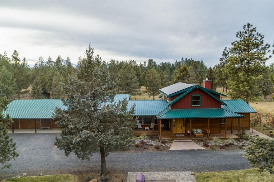 Nearly 10 Acre turn-key horse property near Sisters. 2780 sq.ft., 4 BR, 3 Bath, Northwest Style home with the master suite on the main floor. An expansive remodel in 2014 included a professionally designed addition of over 1700 sq.ft. that gives this house an unforgettable beauty and style. A large kitchen, great room, over 800 sq.ft of covered outdoor living space and a large rock fire pit make for easy entertaining. The house also includes an 18.48 kw Solar System with 48 panels installed in April 2019. Great trail riding out the back gate, a quarter mile ride down a little used gravel road to the Peterson Ridge trail system. The barn connected to the house includes a bunk room, tack room, feed room and 3 stalls with 60' runs. Paddocks are fenced and cross fenced with 100% wood posts and non-climb fencing. There are two acres of irrigation with buried mainline. There is a detached 24'X48' hay and storage barn with 2 stalls. A full hook up RV pad is also included.