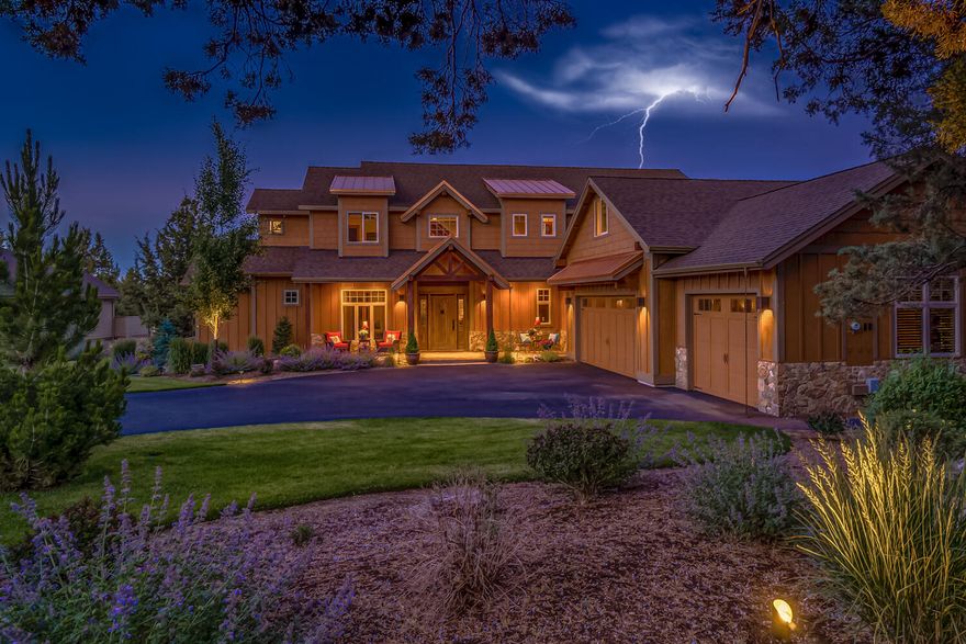 This stunning Northwest Craftsman masterpiece, winner of 4 awards at the 2014 Central Oregon Showcase of Homes, is located in the original gated community on the 11th fairway of the Resort Course at Eagle Crest Resort. This residential community is perfect for a primary residence or second home with no overnight rentals allowed.
The great room features a vaulted knotty pine ceiling, wood beam accents, & a magnificent Montana Stone propane fireplace. The stressed hickory & knotty alder cabinetry, as well as the solid core doors & trim, add a touch of elegance & warmth throughout.
The kitchen boasts a gas cooktop, double ovens, stainless appliances, an expansive built-in coffee bar/wet bar with a china display, & walk-in pantry.
The primary suite offers a spacious walk-in closet, a free-standing soaking tub, & separate dual vanities.
Covered front paver courtyard & a partially covered back deck provide year-around enjoyment. Large storage room and triple car garage with tool room.