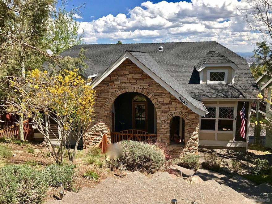 Great Awbrey open floor plan home w/exceptional NE views, updated to modern, interior shows hardwood floors on main, new hi-grade carpet, fresh interior paint, updated main level barnwood appointments to south facing walls, updated master bath & shower, stainless steel shower trim units & bath filler, electric heated wood-look tile floors, new dual vanity, euro shower doors, soaking tub, lots of storage, 2 water heaters & fenced & gated side yard. Lowscape yard. Most personal items available for purchase.