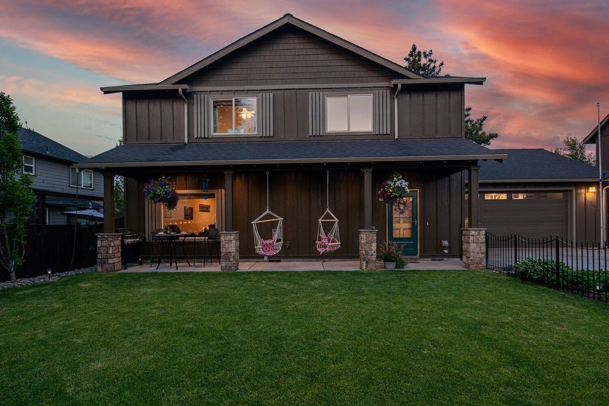 Come see this desirable SW Bend home tucked away on a quiet private no thru street, blocks to river trail. No HOA! Enter a beautiful open floor plan with large Great room, very big kitchen, slab granite counters, knotty alder cabinetry and trim throughout, bar area, pantry, dining area. New flooring on main, stairs, upstairs & Trex deck on primary balcony. Spacious bedrooms, laundry room and garage. Lots of extra cabinets/shelves. Newer interior paint. Enjoy entertaining your family, friends and neighbors on your level yard with amazing outdoor wood burning pizza oven, 2 built-in bar areas, 2 gas fireplace and 8 heated bench seats. Relax on your big front porch and hot tub, 6'x16' newer shed, long driveway + overflow ample parking in front of home. Short distance to parks, school, grocery/mall, 24hr gym, dining, highway 1 mi away, Old Mill District within min. Check out the 360 degree virtual tour. This great home is move in ready and waiting for you!