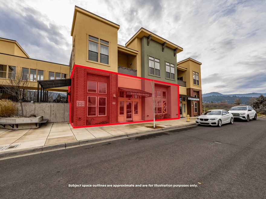 Exclusively presented for lease - 474 Russell Street, Suite 102, an excellent, high-quality professional office or medical space in Ashland, Oregon (the ''Space''). As the ground floor in an immaculate newer-construction mixed-use building, known as Falcon Heights, the Space is an immensely flexible mostly open concept former medical office space, and currently presents as a nearly turn-key finished shell. Abundant street parking leads to the stucco and brick-framed dedicated entrance, and inside into the light and bright built-out reception and waiting area. Underneath 12' painted ceilings, there is a core open flex area, which flows well into three private offices, private restroom, breakroom with kitchenette, and storage space. This Space is a strong fit for a wide variety of users, and could benefit from the nearby medical-adjacent users and professional/service businesses. Tours by appointment only - contact brokers for more info.