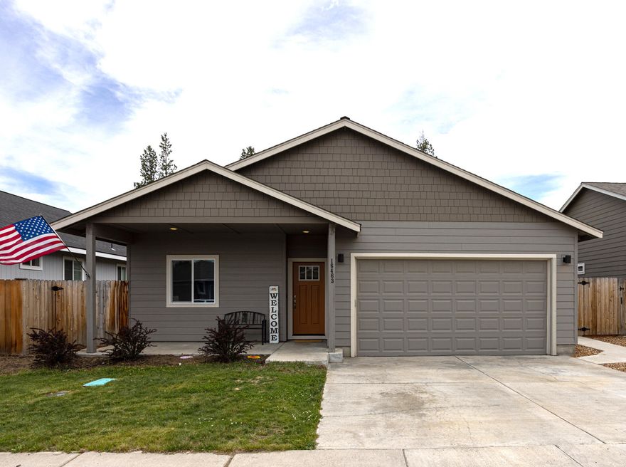 Newer home in a very nice neighborhood and close to down town of La Pine. It features 3 bedroom, 2 bathroom with 1353 sqft living space built in 2017. This home has open floor plan and plenty of storage. The kitchen is specious with newer appliances and central island. The primary bedroom suite is separated with other two guest rooms.  Fenced back yard with decent size is well maintained. The garage has spare room for additional storage. Home is super clean and move in ready condition. It's only a few blocks away from BLM access. Have to see to appreciate it. Come visit and make it your own home.