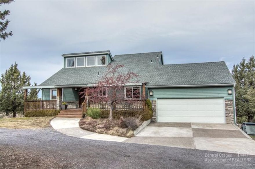 Enjoy panoramic Cascade, Smith Rock & Ochoco Mountain views. Sunsets & nights are unbelievable from 4 different decks totaling 1150sf. This two story home has a full daylight basement including wine cellar & hobby room. Very versatile rooms to meet owners needs. Huge attic storage. Jotul Swedish wood stove, hot tub & pool table. Knotty pine ceiling in master bedroom loft, great room & sunroom. Private end of road with cool evening summer breeze in great neighborhood. Great light bright home on 5 acres.