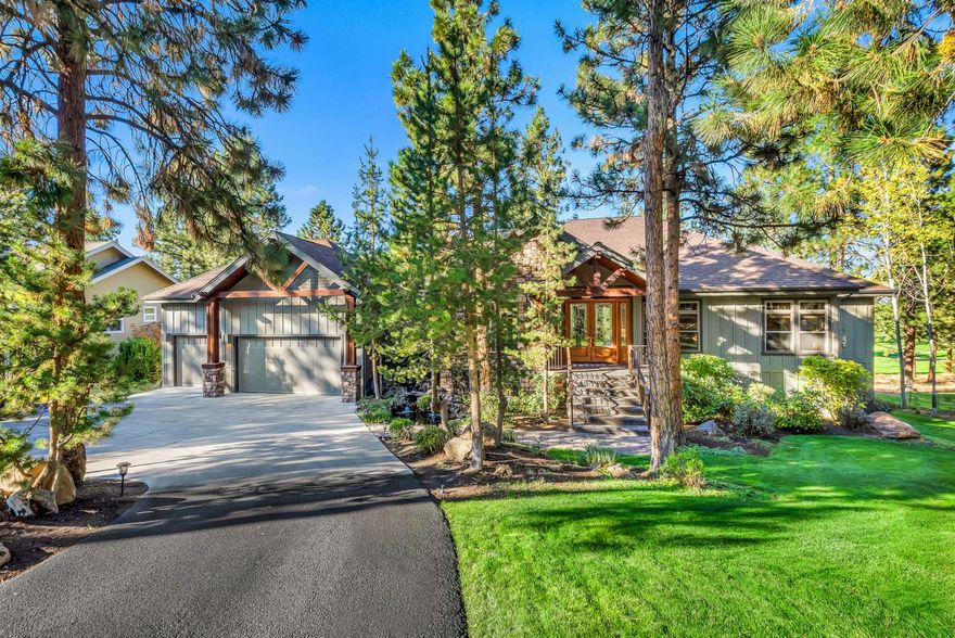 Enjoy stunning views of the fairway from this custom home in  Awbrey Glen. This home features main level living, a chef's dream kitchen, and an open floor plan with vaulted ceilings and tons of windows allowing for an abundance of natural light. This home is an entertainers delight offering two outdoor living areas, a formal dining room, spacious bonus area downstairs with a full wet bar, and a stacked stone gas fireplace. Master and one guest room on the main level. Additionally you will find two guest rooms downstairs, one is ensuite with a full living area attached. The 3 car garage offers ample storage and a work area. Awbrey Glen Clubhouse is just a few blocks away!