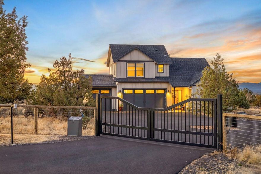 Luxury living in Powell Butte! This beautiful 2,583 sq. ft. home sits on nearly 5 private, gated, and fenced acres just minutes from Bend. Featuring 4 bedrooms plus an office, this property offers flexible living with a guest suite or bonus room above the oversized triple-car garage. Enjoy stunning Cascade Mountain views from every direction. Two additional outbuildings provide plenty of space for RVs, ATVs, or all your Central Oregon toys. This property perfectly combines comfort, function, and the peaceful beauty of country living—an exceptional retreat in one of Central Oregon's most desirable areas.