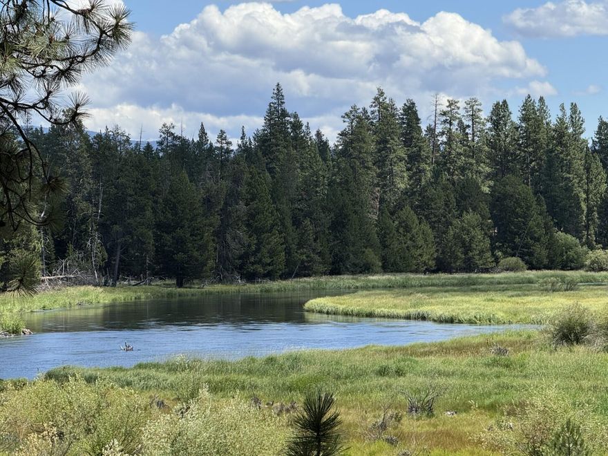 Discover your dream oasis in Bend, OR with this stunning single-level custom riverfront home nestled on 7.22 acres along the picturesque Big Deschutes River. Spanning an impressive 2,823 square feet, this Southwestern-style residence boasts panoramic views of the river, lush forests, and the majestic Paulina Peak. Enjoy direct access to La Pine State Park and a short hike to the breathtaking Fall River waterfall. The spacious layout features vaulted beamed ceilings, with beautiful hardwood and tile floors throughout. The gourmet island kitchen is a chef's delight, equipped with a 6-burner Wolf range, while the Great Room invites warmth with a custom fireplace, perfect for cozy gatherings. Each of the three ensuite bedrooms offers privacy and comfort. Class A fire-rated metal roof that mimics tile. Step outside to the wrap-around covered Veranda or enjoy the cozy fire pit.  Accessory Building/Shop with potential to convert to an Additional Dwelling Unit. Your serene retreat awaits!