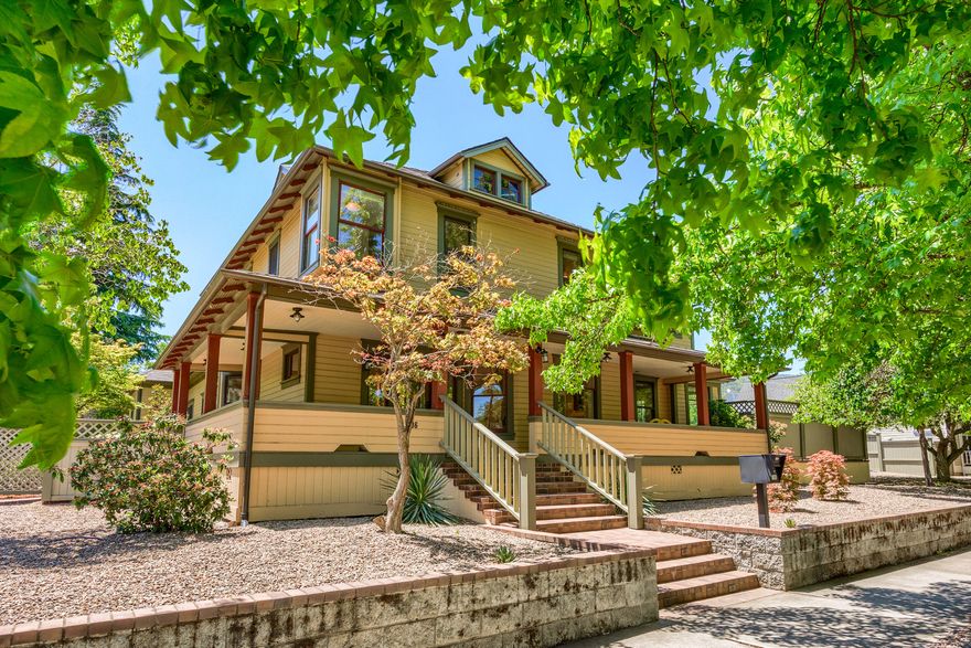 1910 Craftsman Style home in the Railroad District of Ashland, Oregon. This incredible property underwent an extensive renovation in 2008 by Bostwick Construction. The seamless transition from original to additional space was done in such a way as to restore the authenticity of the style, while adding amenities in a tasteful manner. Main house has approx. 4144 sf w/ 4 bedrooms and 4 1/2 bathrooms. Cherry wood floors, built-in shelving and cabinetry, lots of windows for natural light. Kitchen is a chef's dream w/ high end appliances, huge Soapstone center-island, built-in breakfast nook, pantry and office space. There is a main level bedroom suite w/ exterior access. Upstairs has additional three bedrooms, including spacious primary bedroom suite w/ two large walk-in closets. There's a detached studio space w/full bathroom and an oversized garage. The grounds are simply amazing, pool w/ spa, patio areas, garden walls, arbors, fencing and gates that create a wonderful sense of privacy.