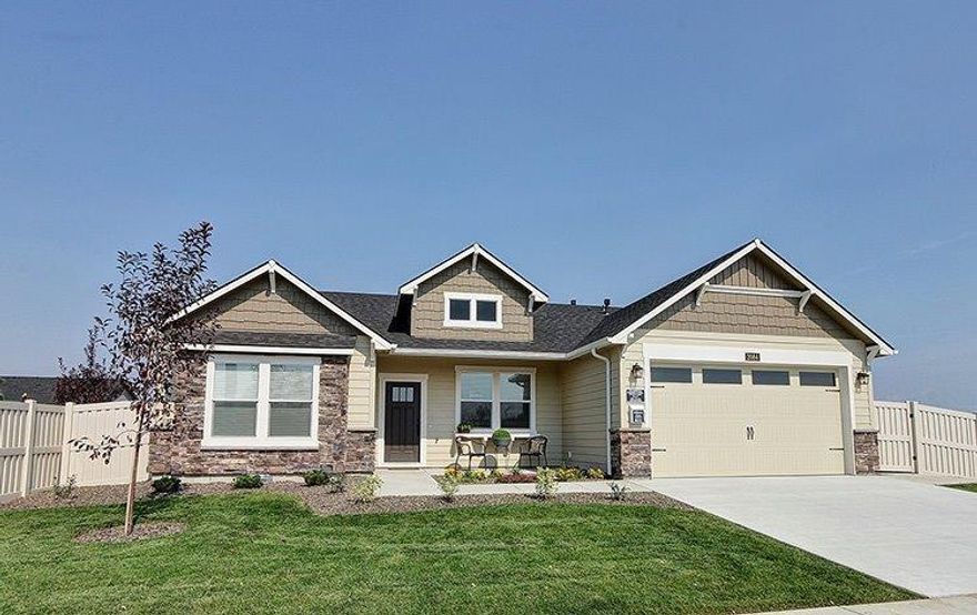 At 2046 square feet, the Snowbrush is an efficiently-designed, oversized single level home offering both space and comfort. The open kitchen is a chef's dream, with a large island, plenty of cupboard storage and counter space. The expansive living room and adjoining dining area complete this eating and entertainment space, with the added appeal of a covered patio area off of the great room. The spacious and private master suite boasts a dual vanity bathroom with extra counter space, separate shower and soaking tub, plus an enormous closet. The other three sizable bedrooms, one of which can be converted into a den or office, share a second bathroom with a dual vanity. Home to be built. Pictures are similar.