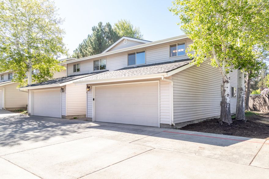 Private, corner/end townhome in Aspen Glen on the eastside of Bend, offers two master suites, one with a private den/office, huge walk in closets and tons of natural light. This beautiful place has new and fully updated bathrooms, as well as new flooring in one bedroom. Den/office space is super cozy with a digital fireplace. Private patio with privacy and landscape for enjoying the summer evenings.  HOA covers: water/sewer/garbage, snow removal, pool & spa maintenance, also maintains exterior of building and landscaping of common areas.