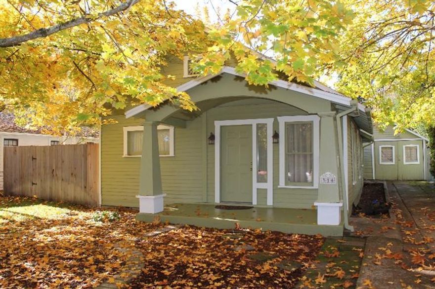 Adorable cottage with great curb appeal. Welcoming front porch with nice architectural detail. Detached garage and home have recently had a fresh coat of paint. Dining area has built-in shelving for displaying your knick-knacks. Kitchen features white cabinets, dishwasher, range/oven and microwave. Large bathroom with shower and lots of built-in storage space. Great backyard w/covered patio area & raised garden beds. Driveway area that leads back to detached garage is long and gives you room for extra parking. This is a fantastic deal, great for a first time buyer, someone scaling down or rental.