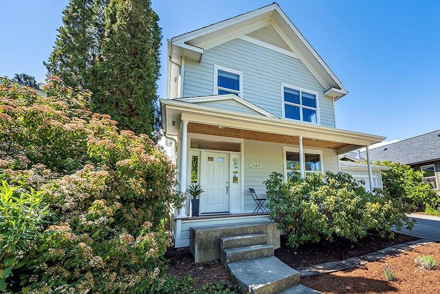 One of Ashland's most popular neighborhoods, Clay Creek Gardens!  The Happy House - One of the first homes built in this development, this colonial style home has one of the larger rear yards. Attractive exterior with charming covered front porch, leads to a sweet interior with rich hardwood floors and lovely natural light throughout. The front living room opens to beautiful kitchen, great room with fireplace & open dining room.  This is a wonderful gathering space. The kitchen has granite counters, 5 burner gas range, stainless appliances, built-in desk & pantry. The great room & dining overlook the large fenced rear yard with spacious patio with Sunsetter awning & garden beds. Half bath & good-sized laundry room. Upper level has skylight, spacious primary suite with walk-in closet & primary bath. Nice 2nd & 3rd bedrooms & second full bath. 2 car attached garage. You will love this community with open space with gazebo, community garden and right near the bike path. Perfect!
