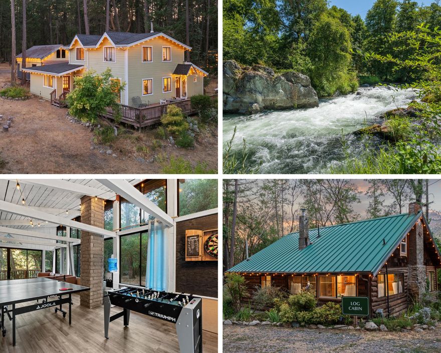Discover Applegate River Retreat, a turnkey bed & breakfast estate spanning ±104 acres with ~1,570′ of Applegate River frontage. The property features three fully furnished homes accommodating 31+ guests, two RV sites, a game room, gym/yoga studio, and private sauna, plus a fourth 2,245± SF single-level home ready for an owner's finishing touch on the adjoining 84.13± acres. Together, the estate includes 16.9 acres of water rights and offers exceptional potential for income generation, recreation, or multi-generational living. Nestled in the famed Applegate Valley, just steps from Red Lily Winery and minutes to Jacksonville and the Britt Music Festival, this rare riverfront holding combines privacy, natural beauty, and investment potential—a true legacy estate in Oregon wine country.
