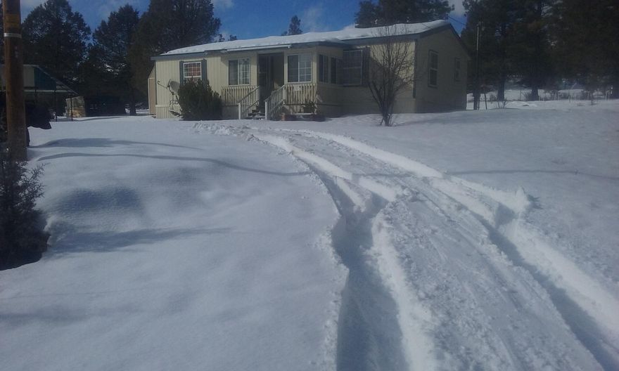 Cozy 3 bedroom 2 full bath home in the woods with tall pines surrounding the home with a seasonal creek next to the property.  Watch the deer from your own enclosed front porch or from the living room with a cozy fire in the certified wood-stove. Large kitchen withlots of counter space and cathederal ceilings throughout.  breakfast bar separates the kitchen and dining room.  The large masterbedroom with it's own bath and lots of closet space.  The property has 2 storate sheds with lofts and windows and the home is fenced 3 sides.  The back porch is covered and the property includes it's own well and pump house and is on a septic system.  this property has lots of ammenities  to mention and is a must see property.