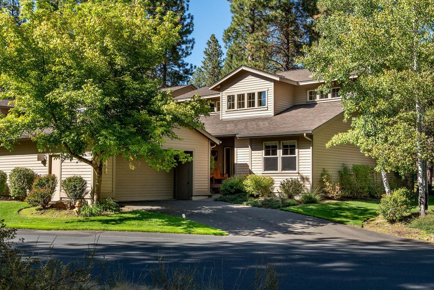 A beautiful nightly rentable townhome overlooking the 18th green at Widgi Creek Golf Community. This is an ideal 3 bedroom suite unit with two primary suites a great room design and 540 sq. ft. of gorgeous wood decking. The 2 car garage is spacious with 618 sq. ft. and there is a loft area upstairs which would easily provide for a kids sleeping area, an office or out of the way reading room. The unit is about 1/4 mile to the Deschutes River with lots of trails for hiking and biking and some world class trout fishing below Lava Is Falls. Skiing and snowboarding are just 15 miles up Century Drive and the popular city of Bend is 5 miles down Century Drive with a 10' wide asphalt trail winding down alongside Century Drive into the town of Bend.