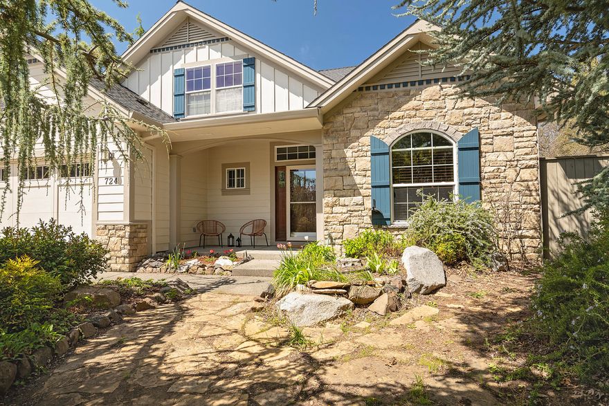 Striking, well cared for E. Medford DeCarlow built home in highly sought neighborhood, now available! 3 bedrooms (plus office), 2 1/2 baths w/2334 sq ft, move-in ready. French doors enclose the nice sized office off entry. Main level features great room w/soaring ceiling, marble surround gas fireplace w/built in shelving and cabinets on either side. Wall of beautiful windows faces both dining area and great room. Kitchen is open to dining area and great room; granite counters, double wall ovens and gas cooktop, pantry, and breakfast bar. 3 bedrooms upstairs; primary bedroom w/walk-in closet and ensuite bath w/dual sinks, jetted tub and separate shower. Hall bath has dual sinks, and enclosed toilet and tub/shower. Laundry room w/sink and cabinets. Abundant storage and natural light throughout. Easy care landscape w/raised garden beds. 3 car garage tandem style and a new roof!