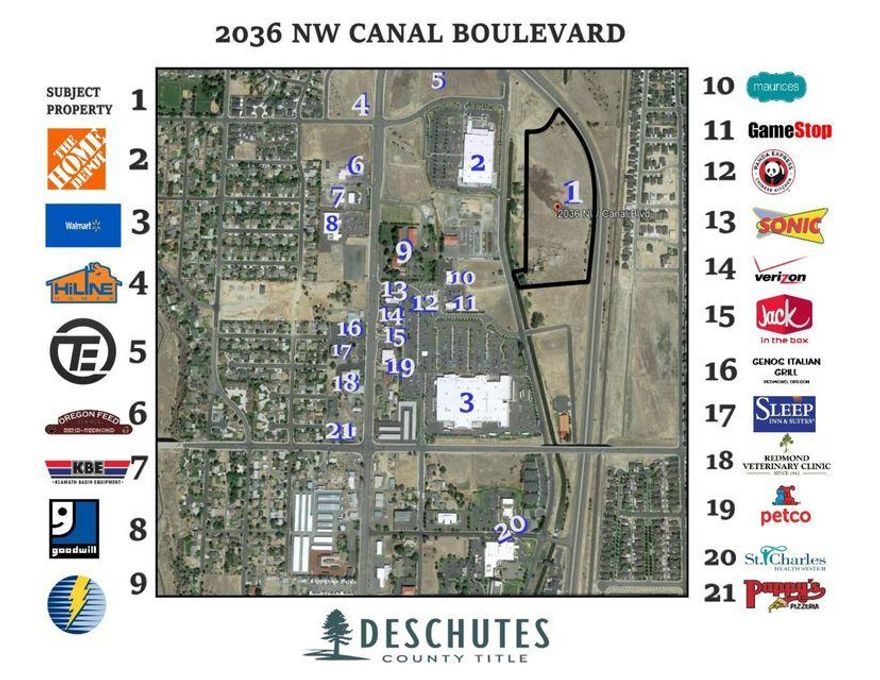 Excellent high profile, high visibility commercial development opportunity in the heart of the thriving & quickly expanding NW Redmond area! This whole property is flat & offers approximately 1,400ft of prime Hwy 97 frontage, great mtn views, 400ft from both Super Walmart & Home Depot, it has prime Hwy access a ¼ mile away using the Canal overpass on/off ramps, & only .38 miles to St Charles Hospital & the Larch/Hwy 97 exit. High visibility site great for lrg box stores, retail, medical, hotel, auto/RV sales, storage units, apartments, assisted living, gas station, bowling alley/fun center, & mixed-use developments. Centrally located to serve the whole region including, Bend, Prineville, Terrebonne, Madras, & Sisters. Traffic counts of over 23,000 AADT. Don't miss this awesome opportunity to take advantage of Central Oregon's booming economy, & bring your creative business ideas that can thrive for countless years to come! Adjoining listing available for a total of 10-15 acres.