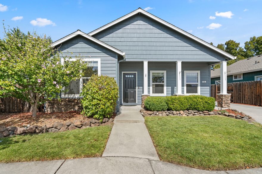 Single-level contemporary home in a lovely neighborhood with lots of parking and a fully fenced backyard. Built in 2004, this 3-bedroom, 2-bath home offers an open, easy-flow floor plan and tall ceilings. The kitchen is open to the light and bright dining room and includes all appliances: gas range/oven with microwave hood, brand new dishwasher, and refrigerator. The primary suite features a walk-in closet, and an ensuite bathroom with double sink vanity and shower with glass door. Enjoy abundant off street parking plus a finished 2-car detached garage. The fully fenced backyard is a private retreat with mature trees, lawn, covered patio. Conveniently located close to medical, shopping, and groceries.