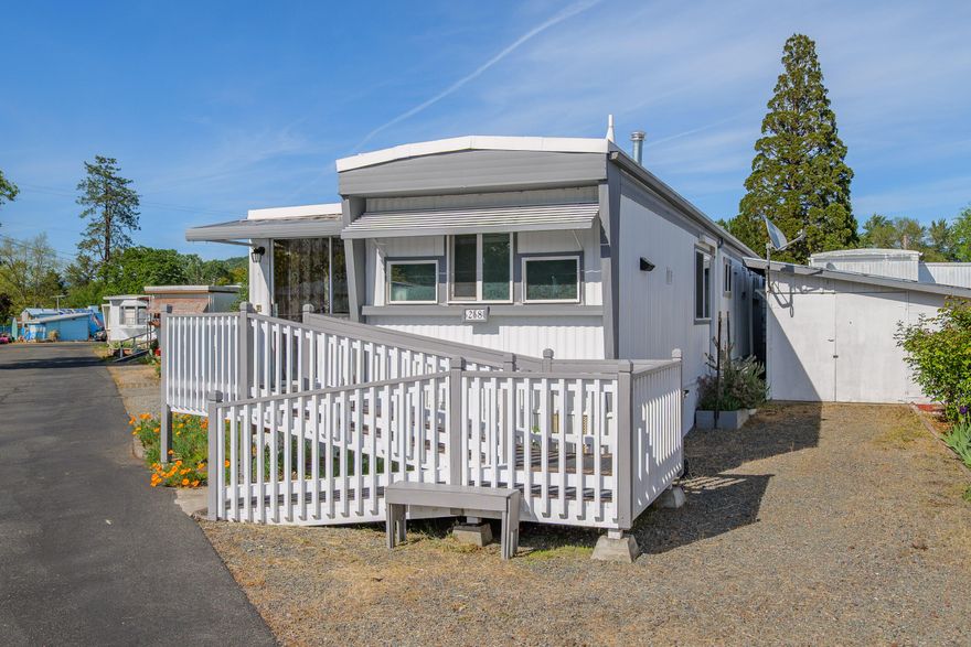 Welcome Home to this charming residence in the Riverhaven Mobile Home Park! This 1965 built home shows pride of ownership both inside & out! Featuring 1 bedrooms & 1 bath, this light & bright 714 sqft single wide home is move-in ready & includes a detached garage/workshop/storage space. Inside you'll find recently updated living room & kitchen area which includes new paint, cabinets & laminate flooring.  The one bedroom is oversized & includes large closet spaces plus an attached common bathroom w/ walk-in shower. And don't forget the laundry room, all new windows & water heater plus an energy efficient ductless heating & air system! Outside includes a garage/shed, a covered deck & a ramp for easy access inside! All this conveniently located just minutes from shopping, parks and the Rogue River! Call today to make this your home!
