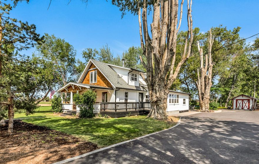Located 5 miles from Bend's Eastside, this Classic Remodeled Homestead Farmhouse sits on 18+ acres with 17+ acres of flood irrigation (COID). There are several outbuildings including an iconic 1728 sqft Dutch Barn provides ample storage options with large loft. You will fall in love with the wide open spaces and swaying aspen trees. This property features an active vacation rental known as the ''wee hoose'' with over 116 reviews. See attached documents for upgrades and Floorplan.