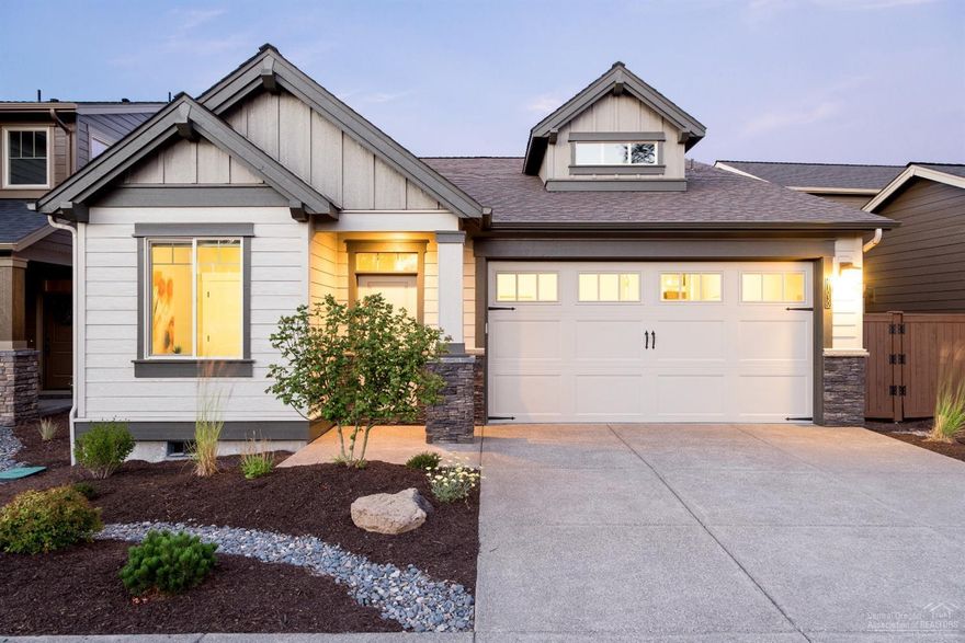 Winston- single level floor plan from Pahlisch Homes features a coffered ceiling in the entry, leading to the vaulted great room with large windows and sliding glass door to the covered patio. You'll love the roomy kitchen with quartz counters, stainless steel appliances. Guest suite features its own private bath. Den/office up front, too. Amazing community amenities, pools, gym, game room, clubhouse, walking trails! Resort-style living in Bend! Photos of similar home, specs will vary. Winston 2-S6A-1651-1