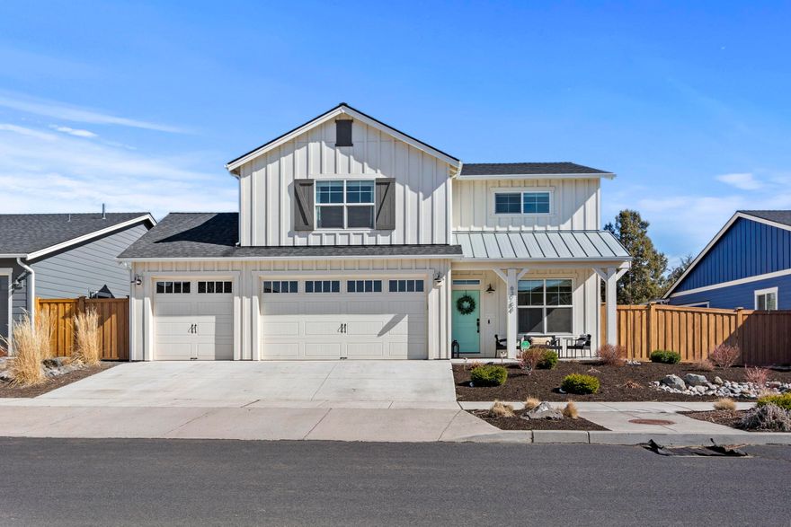 Make your way home to this stunning modern farmhouse in Northpointe! This home has been impeccably cared for by the original owners and is an entertainer's dream. Downstairs you'll find the office (or 4th bedroom) and formal entryway, leading to an open concept gourmet kitchen, dining and living area that is filled with exquisite natural light. Upstairs you will find 3 spacious bedrooms, and a large flex space to meet your needs: kids play room, workout space, the opportunities are endless. The primary suite boasts large French doors, a beautiful tile shower, dual vanities and spacious walk-in closet. This home is Earth Advantage Certified and it comes with a tankless water heater with on demand hot water and a fresh air system. You will love the immense privacy that this property offers! See the new Northpointe Park from the kitchen window, or access the trails of Juniper Ridge, right out your backdoor. Complete the ultimate Bend dream lifestyle with the 3 car garage!