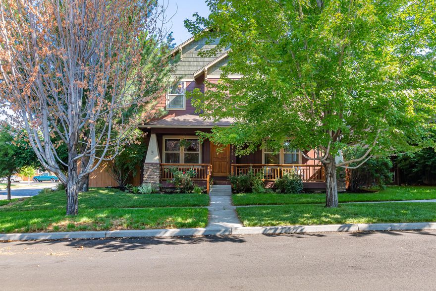 Don't miss out on this charming turnkey craftsman-style home located on a large corner lot on Bend's NE side. Sip your morning coffee and soak up over 300+ days of sunshine on your covered front porch. Light and bright great room and dining area flows nicely into the kitchen which features a pantry and breakfast bar. A half bath and laundry complete the main floor. Upstairs boasts a huge bonus room, two guest bedrooms with shared full bath and a spacious primary suite featuring a walk-in closet, double vanity and walk-in shower. Fire up the BBQ on the expansive covered deck in the quiet, fully-fenced back yard with lots of mature trees that create an oasis of privacy. An extra long driveway is accessed from the alley behind the home and has plenty of room to park your extra toys!