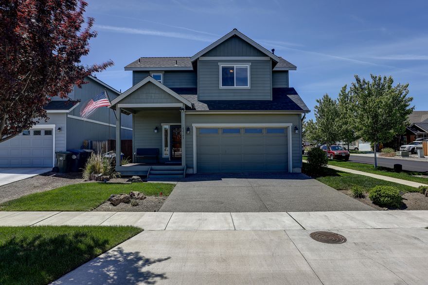 MOTIVATED SELLER Bring Offers! This 3 bedroom 2 1/2 baths 1772 sq ft is fully furnished & stocked down to the linens & utensils, located in NE Bend close to Mt. View park, shopping & the hospital! The home features Cascade Mt views, new interior paint w/ open floor plan, vaulted ceilings, kitchen island & breakfast bar, rough edge granite countertops, stainless steel appliances, under cabinet lighting, gas fireplace, tile & hardwood floors in the living area & new carpet in primary bedroom, upstairs & bedrooms, primary bedroom is located on the main floor w/ an enclosed toilet & walk in closet, nice sized laundry room w/ sink, cabinets, washer & dryer. In the fully fenced back yard you'll enjoy xeriscape landscape w/ the amazing Cascade Mt. views.