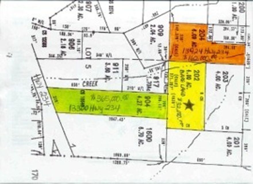 Landlocked parcel just to the north of 13300 Hwy 234 (listed with Coldwell Banker Pro West, tax lot 904) and just to the east of 13424 Hwy 234 (bank owned & listed with Coldwell Banker Pro West, tax lot 204). Nice 4 acre parcel that offers some privacy, meadow area, seasonal creek, and trees. This parcel would be and asset to an adjoining parcel. To be developed access would probably need to be gained by purchasing easments out to Hwy 234 or through the court system.