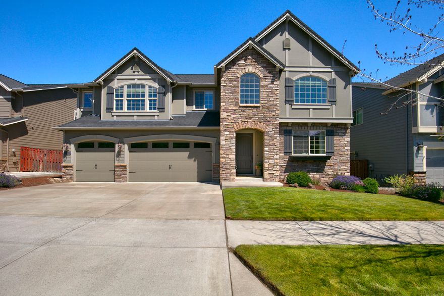 Welcome to your dream home in one of Bend's most desirable neighborhoods! This 3,465 sq ft, 5-bedroom home on a 6,098 sq ft lot offers the perfect mix of space, comfort, and versatility. The main level includes a guest suite and dedicated office, while upstairs features a large bonus room and additional bedrooms. Enjoy hardwood floors, a spacious kitchen with eating bar, stainless appliances, and a walk-in pantry. The two-story great room flows to a fully fenced backyard with a covered patio—ideal for outdoor living. The generous upstairs primary suite boasts an updated bath with a freestanding tub, full tile shower, dual sinks, and a large walk-in closet. A 3-car garage adds storage and convenience. Located in Sun Meadow with access to a community pool, playground, and close to Alpenglow Park and schools.