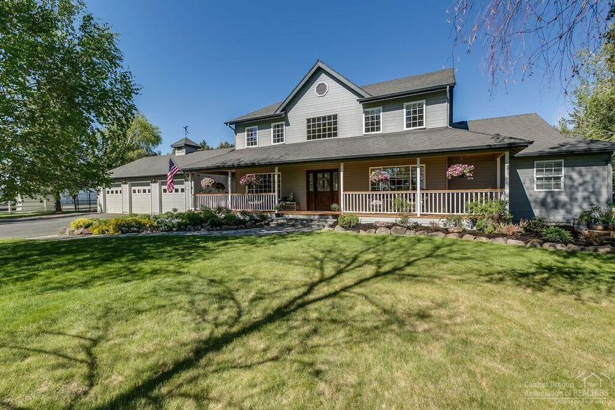 Cascade mountain views show off this stunning horse property on 10 acres in Tumalo/NW Bend. Beautifully landscaped acreage has underground irrigation, cross-fencing, 3600sf heated shop, 3-stall barn/tack room, 2 irrigation ponds sheltered in native aspen & pine, swimming pool, waterfall. Gorgeous 3267sf home has spacious floor plan-- great room, dining, bonus, decks, remodeled kitchen, baths, floors, fixtures, oversized 3-car garage, and freshly painted.