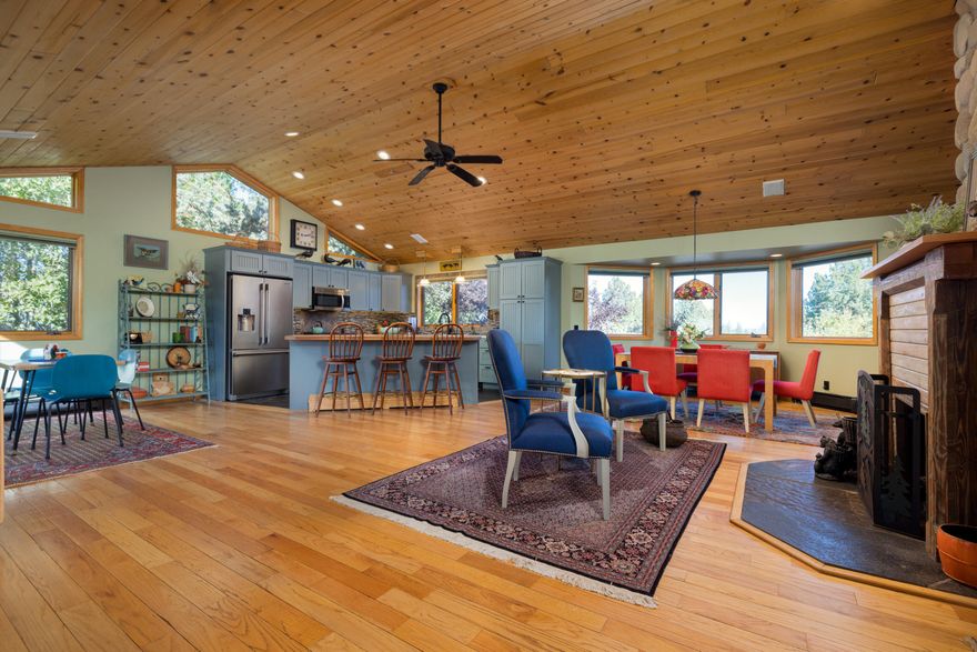 Behind a private gate and tree-lined drive, you will find a truly special property—a lovely NW lodge-style home on 7.8 fenced acres with 6 acres of COID irrigation. The first floor has oak 
/bamboo floors, 3 bedrooms, bath, laundry room, gas fireplace with a 2-level river stone hearth in the family room. A custom juniper staircase takes you to the main living area with an open 
concept layout, vaulted ceilings, well-appointed kitchen, family room and large deck with views of the mountains, pasture and pond. A half bath and primary suite with sauna completes the floorplan. Don't miss the 748sf guest house with kitchen, living space and bedroom with walk-in 
closet and newly added deck! Upgrades include new roof, interior/exterior paint, exquisitely renovated bathrooms, window coverings, water heater and ductless heating/cooling system in both house and guest house.  Bend restaurants, Costco, St Charles Hosp. all within a 6-mile drive. With too many wonderful features, this is must see!