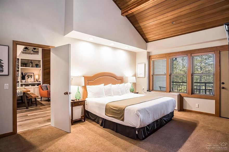 Perfect investment opportunity, highly profitable 2 bedroom, 2.5 bath turnkey FULLY FURNISHED vacation rental - use it yourself or rent it out as you wish.  Two adjoining units, one a studio with king bed, full bath and private balcony, the other a one bed loft, full kitchen, full bath and half bath, Sofa Sleeper, private balcony, new dishwasher and peek views of Mt Bachelor from both.  HOA dues cover EVERYTHING - building insurance, external maintenance including roof and all windows, ALL utilities, cable, water, sewer, garbage, heat, A/C, HVAC servicing, electric, gas, landscaping and snow removal.  Enjoy the two heated pools plus a children's pool, fitness center, pickleball and tennis courts, three hot tubs, 24/7 Concierge, frisbee golf, ice-rink in the winter, sauna, mini golf, Mtn Bike circuit w/jumps, restaurant and store.  Live music in the summer and just 15 minutes to the slopes of Mt Bachelor!