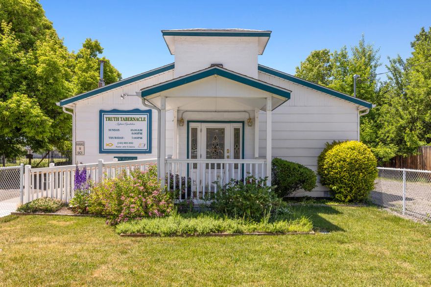 : This Beautifully maintained congregational building is located on 0.48 acres in the Heart of Klamath Falls, with large private parking in the back, and plenty of space for outdoor activities. It has been occupied and well cared for by the Truth Tabernacle for many years. With recently painted interior and exterior, newer flooring and regularly serviced natural gas heating systems, this building is in excellent condition and ready to use. Don't miss the opportunity to come and look at this fantastic building.