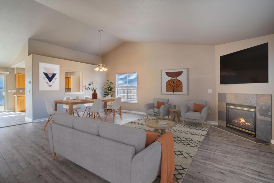 Comfortable two-story home with more than 2,000 s.f. across the street from Diamond Bar Ranch Park. Easy access to downtown and Highway 97, makes commuting a breeze! A covered front porch welcomes you to a large Great Room with a gas fireplace. There is also a family room and ½ bath on the main floor. The family room area is large enough for a home office in addition to a media area. The kitchen is in the middle of it all with a pantry, tile countertops, and access to the concrete patio and fenced backyard just off of the 1 of 2 dining
areas. There is a unique two-sided stairway that leads to the spacious Primary Suite and two Guest bedrooms. There is a double vanity with tile countertops, in the Primary bath.
The Guest bedrooms are comfortably sized. This would make a great family home or investment property. Redmond's downtown is interspersed with great restaurants and services and its more temperate climate and great views make it a great place to live.