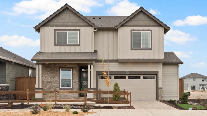 New construction home at Stevens Ranch in Bend! This master-planned community offers access to the brand-new Bend library, shops, dining, walking paths, and caves, making it an exciting place to call home. The Coral is a 2,230 sq. ft. two-story home with 4 bedrooms, a main-level den, 2.5 baths, and a covered patio. The main-level den with double doors provides a perfect home office. The great room features designer finishes, including a fireplace! The kitchen includes shaker cabinetry, quartz countertops with stainless-steel appliances featuring a gas range and microwave. The spa-like primary suite offers a double vanity, walk-in shower, soaking tub, and walk-in closet.  Sales office hours are 9:30am - 4:30pm daily. Photos are representative; features/specs may vary!