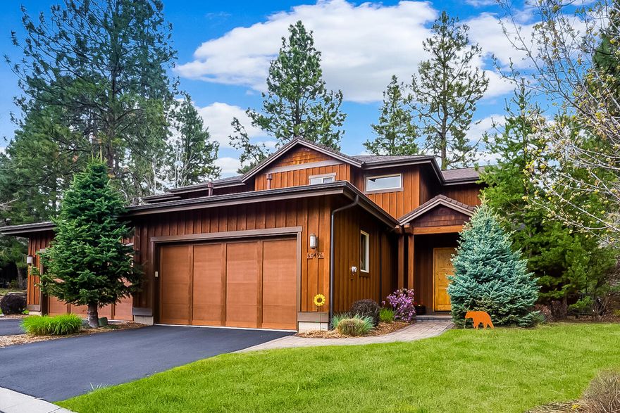 This great find in coveted Points West is a perfect winter retreat or year-round residence. The closest neighborhood to Mt Bachelor combined w/a premium location on the 16th fairway of Bends premier public golf course in a gated community offering  privacy & peaceful quiet adjacent to the Deschutes River. The residence is truly made for both entertaining, adventure & everyday living w/plenty of indoor & outdoor spaces. Enjoy the high ceilings, chef's kitchen w/arge pantry, 3 en-suite bedrooms including a primary on the main level with its own fireplace and door to patio. The heart of this home, the kitchen, adjoins dining, family & outdoor spaces. Welcome guests on the large patio bordered by your own Bocce Ball court. Enjoy storing wine in the secret wine closet, the dedicated office, walking the river trails accessed close by, fly fishing and riding fresh powder. in the winter, This townhome is well cared for and ready for new owners. HOA covers all landscaping front and back & more