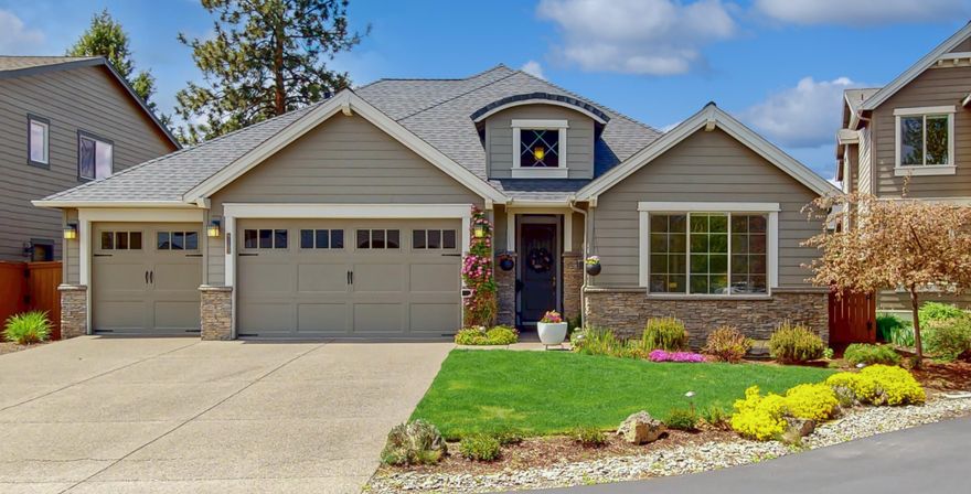 Located in the highly desirable Bridges community this single level home offers a spacious 3-car garage, beautiful grand entry w. archway and coffered ceilings. A well designed floor plan with excellent bedroom separation. The dramatic great room features vaulted ceilings, large windows, a gas fireplace and a bright kitchen w/ granite counters, 5 burner range, walk-in pantry and island seating. A true junior suite with private bath is ideal for guests or multigenerational living. The generous primary suite includes dual vanities, a tiled walk-in shower, soaking tub, and a massive walk-in closet. The third bedroom is oversized and flexible for various needs. Outside, enjoy a covered patio, raised garden beds and a fully fenced backyard with mature landscaping that adds a sense of privacy. Community amenities include a clubhouse, pool, hot tub, gym, indoor sports court and miles of trails—just minutes from Alpenglow Park and Larkspur Community Center.