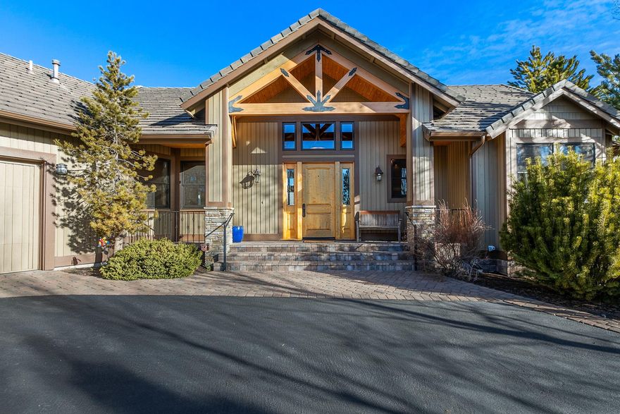 Broken Top SINGLE LEVEL. Floor to ceiling windows, at the 12th hole, views of green and down fairway. Welcoming front paver porch, a back patio deck extends across to private creek, natural landscaping. Stacked ledgestone wood burning fireplace, gas starter, raised hearth, large wood mantle surrounded by exquisite cabinetry.  Vaulted ceiling, exposed steel wrapped beams flow into living area. U-shaped kitchen, large island w/sink, wine storage, oven, warming drawer, seating for two. 3cm slab granite countertops, full backsplash w/pot filler above 6 burner cooktop. Large 2 person office. ¾' Red Birch hardwood floors. Main suite is generous, w/gas fireplace, exterior door to r patio. Heated floors in main bath, large soaking tub, separate shower. Suite 2 faces course w/door to paver patio. Tile lined shower, walk-in closet, w/linen storage.  Guest suite 3 w/large closet, adjoins main guest bath, tub-shower. 3 car garage w/storage, exterior storage. 48ac. landscaped.