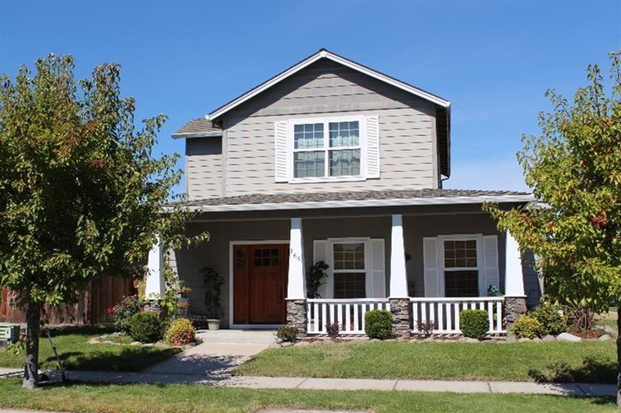 This lovely 1765sqft Craftsman-style home is a must see! Located in a sweet neighborhood it boasts a spacious living area with 9ft ceilings on the first level. The bright and open kitchen has newer appliances, lots of counter space, and a breakfast bar; a great space for entertaining! The master bedroom is located on the main level, complete with dual sinks in the master bathroom. The second level hosts two additional bedrooms and a full bath. Professionally landscaped with automatic sprinkler system and an over-sized, detached, two-car garage.