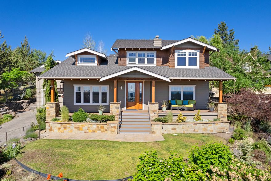 Enjoy watching the peaceful morning sunrises over Easterly Pilot Butte with outstanding Deschutes river views from the front porch of this extraordinary Westside home.  The main level boasts a welcoming great room, built-ins, skylight and new fireplace creating an atmosphere of entertainment and relaxation.  Enjoy a spacious chef's kitchen with an adjacent dining area, private primary suite with a cozy fireplace, luxurious bathroom with soaking tub and tiled shower,  brand new wool carpeting and a giant walk-in closet featuring custom California Closet build-out. Upstairs you will find three additional bedrooms, a spacious family room with unbelievable river, easterly and city views.  Head up to a private staircase that leads to a large, two room bonus area.  Ideal for separate home offices and/or work out room, sewing/quilting room, fly tying /media room or add a bath and create an ADU....