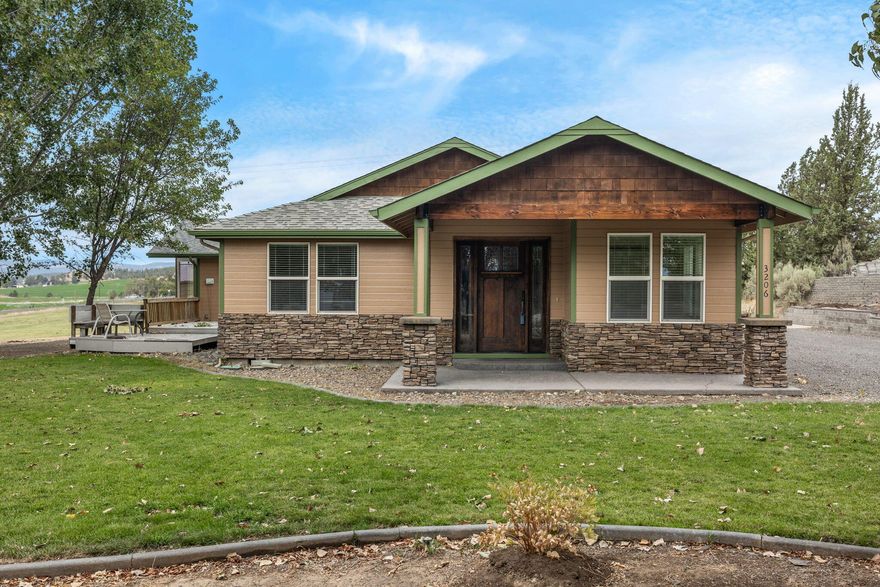 Gorgeous, private, hard to find, 4 bedroom ranch style home on half an acre. Lots of room for your RV and toys! This home is freshly painted and includes new carpets. A bright, workable kitchen and dining area is perfect for entertaining. The kitchen includes tile countertops, a walk in pantry, and plenty of storage. The laundry room is off of the garage. The primary bathroom includes dual sinks, soaker tub, walk in closet with an extra office/sitting room off primary bedroom. Vaulted ceilings, skylights, fans, central air, and propane fireplace. This home includes a concrete patio, deck off primary bedroom, circular driveway, a 2 car garage with garage door opener and mature landscaping. Close to a nice community park. Located in a rural area yet close to town for shopping.