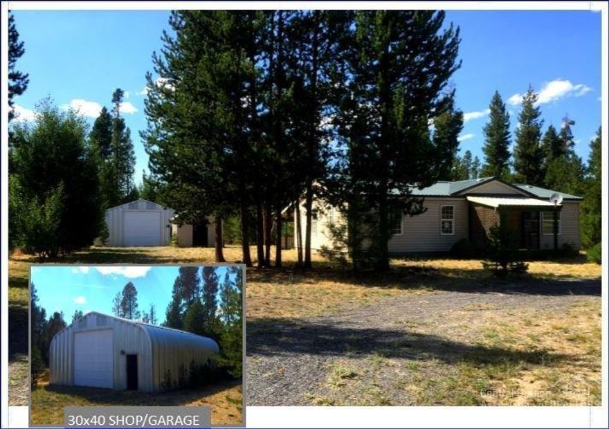 Upgraded & clean 2 Bdrm/2 Bath Home on 1 Acre with large 30x40 Shop, plus 2 additional storage buildings, located just 8 miles from La Pine with a Gilchrist address. Many updates including beautiful new laminate wood flooring, new paint, newer range/oven & refrigerator, new closet doors and more... Great vacation getaway or full time home in a serene and quiet setting not too far from Central Oregon's High Lakes. Fully fenced and gated with room for your RV and all your toys. 23 GPM WELL!! MOVE-IN READY!