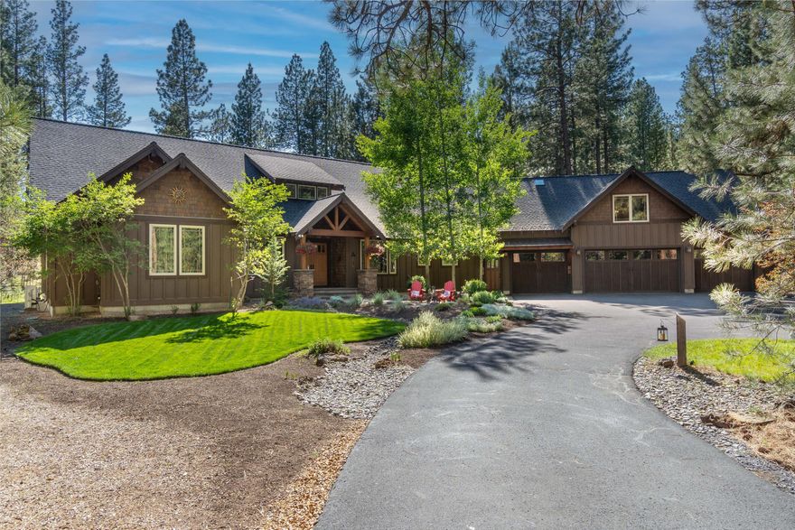 Experience the epitome of luxury living in this custom-built 4-bedroom, 4.5-bathroom home on 2 acres. This architectural masterpiece features nine-inch double-studded walls for superior insulation and energy efficiency. Breathtaking vaulted great room adorned w/ a stone fireplace and gorgeous wood ceilings that frame serene forest views. The main-level primary suite is a personal retreat w/ an opulent ensuite featuring a stone walk-in shower, soaking tub and custom travertine sinks. Entertain in the spacious gourmet kitchen showcasing a large granite island, copper sink, double ovens and butler pantry. An additional ensuite bedroom, bonus room, & theatre room upstairs provide versatile living spaces. Step outside to enjoy a cedar deck, landscaped grounds w/ irrigation, a paver patio, hot tub, fire pit.  1.5-mile hike to the Fall River and world-class fly fishing. Access to the Big Deschutes River close by. This home perfectly marries comfort & adventure in the heart of nature! No HOA!