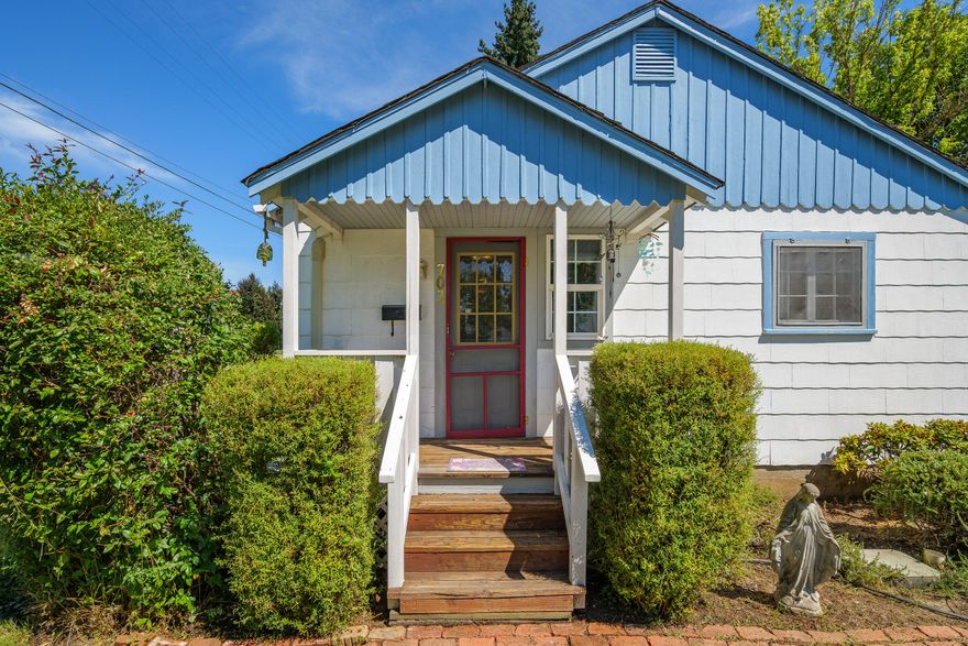 This adorable 2-bedroom, 1-bath home is brimming with character and possibility! Step inside to original hardwood floors that add warmth and charm. Enjoy your morning coffee on the sweet front porch and/or relax in your private back courtyard.
A detached garage offers a workshop area plus a loft for extra storage, and the property also includes RV parking for all your toys!  Recent upgrades like a brand-new HVAC system mean comfort and peace of mind year-round.
Centrally located close to shopping, schools, and parks, this cottage is ideal for first-time buyers or as a smart investment property. Affordable, cozy, and move-in ready—this one is a must-see.