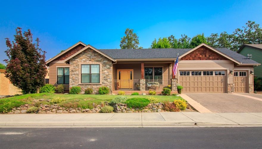 Come home to your custom Echos of the Ponderosa home! Enjoy a quiet neighborhood,close to to Ponderosa Park, minutes to Eagle Point Golf & Country Club. Home has 2.5 garage, perfect to add a golf cart or toys!Beautiful entryway into an open floor plan with vaulted & high ceilings. Formal Dining rm w/arched doorways to beautiful kitchen with raw edged granite counters,Gas Viking range with 6 burners,convection microwave,stainless steel appliances, breakfast bar counters to a spacious nook.Over sized master bdrm with double doors, mstr bath w/granite dual sink vanities,big jacuzzi spa tub & separate custom tiled shower, two walk in closets.4th bdrm converted to a large family room. Laundry rm,w/sink,cabinets & linen closet or pantry. Relax on your covered patio w/views & sounds of a waterfall in a pretty river rock pond. Gas furnace & water heater. NO association fees. Call now for a private showing!