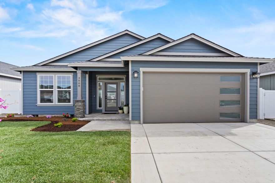 New construction home featuring three bedrooms and two bathrooms, thoughtfully designed with an open layout and tall ceilings throughout. This home offers expansive living spaces and a well-appointed kitchen, perfect for hosting gatherings! The kitchen showcases a spacious island, granite countertops, a convenient pantry, stainless steel appliances, and a window overlooking the backyard. Step outside to discover a generously sized covered patio, landscaped front and back yards equipped with automatic sprinklers, and a fencing ensuring added privacy!